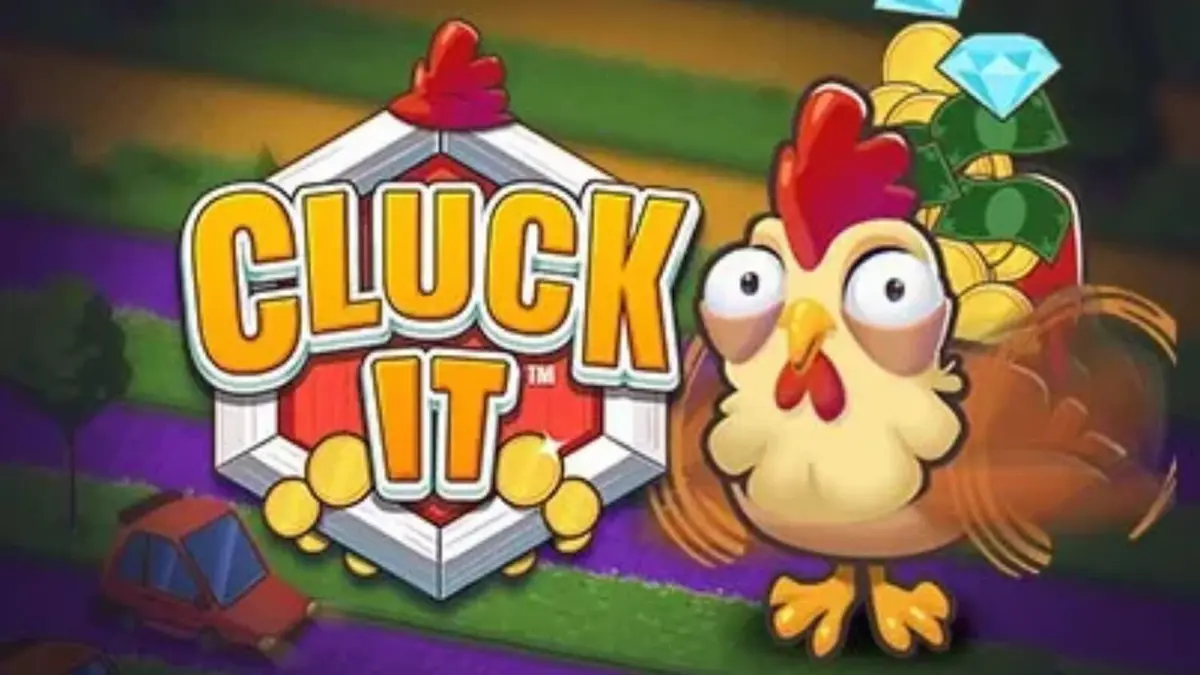 Tampilan visual permainan slot Cluck It dengan tema peternakan yang cerah