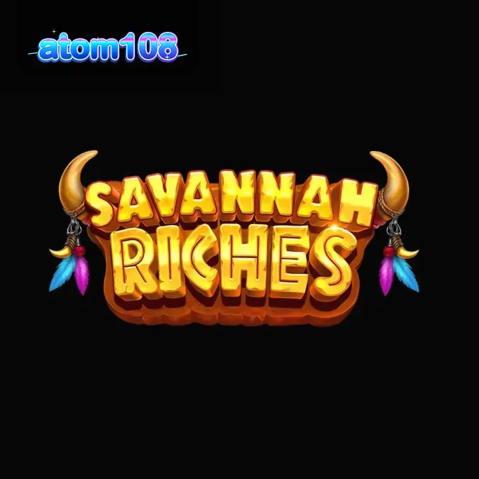Pemandangan matahari terbenam di savana Afrika dengan elemen slot Savannah Riches