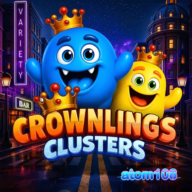 Tampilan visual slot Crownlings Clusters dengan simbol makhluk warna-warni